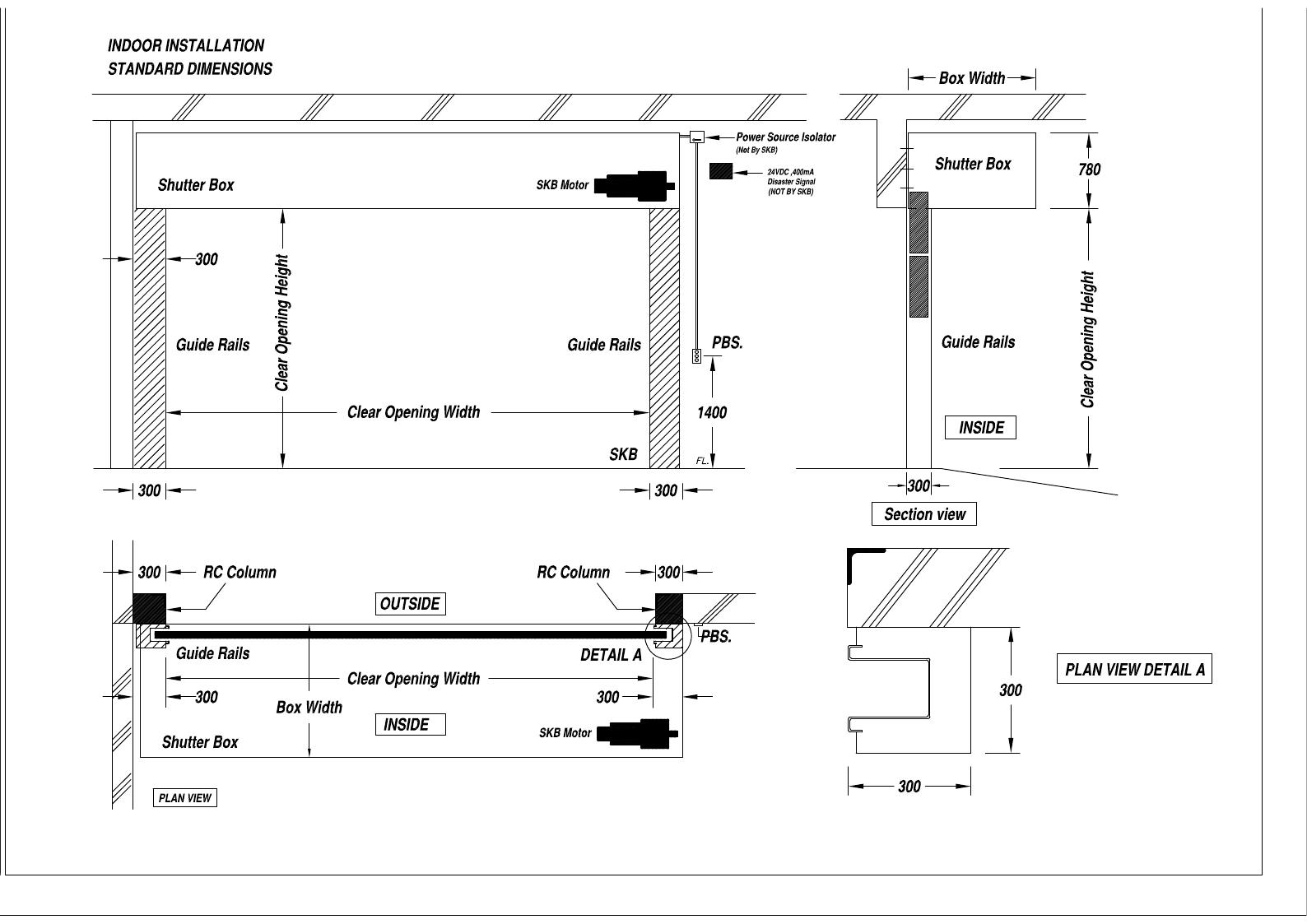 Indoor flood shutter installation standard drawing